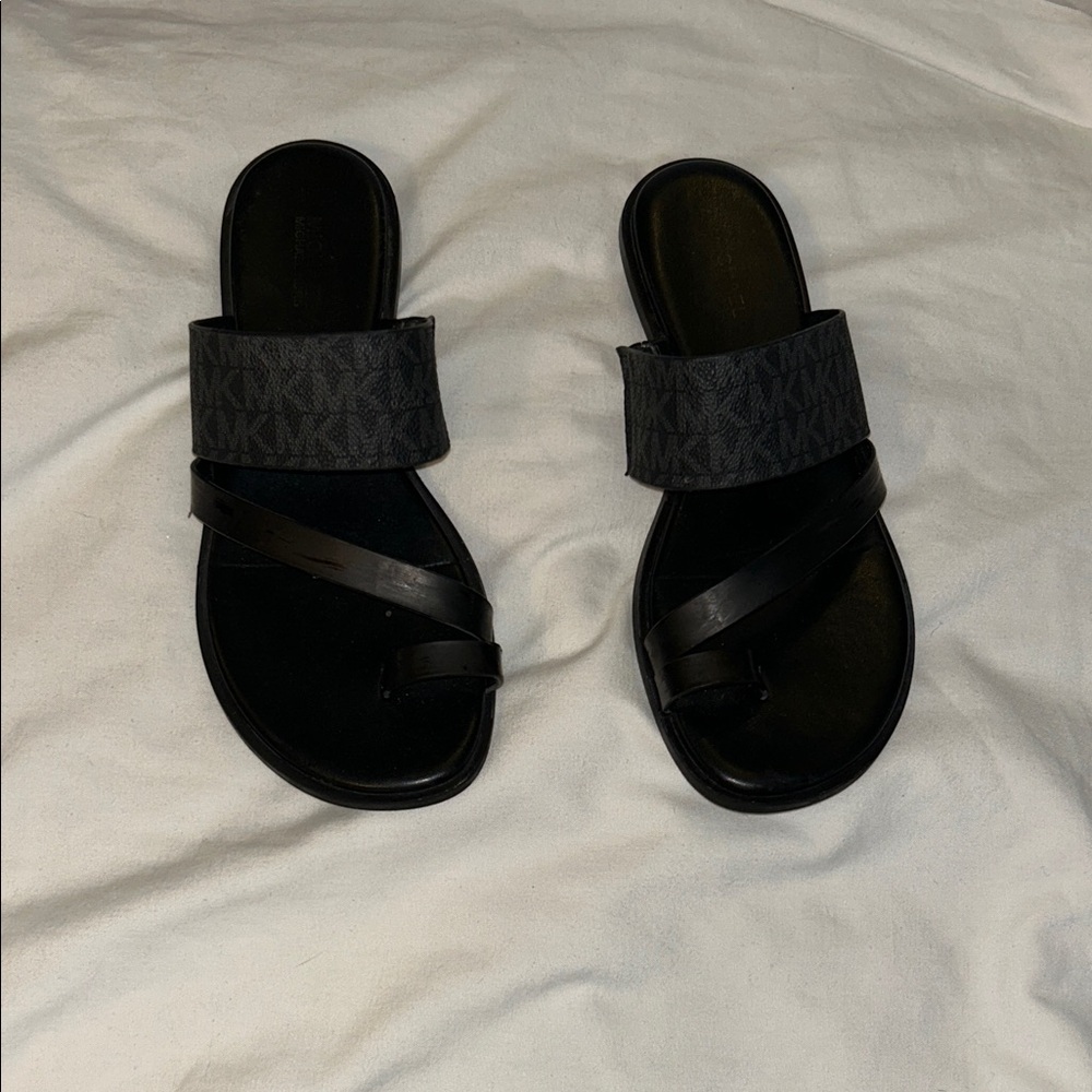 Michael Kors Black Logo Strap Slide Sandals Side 6.5